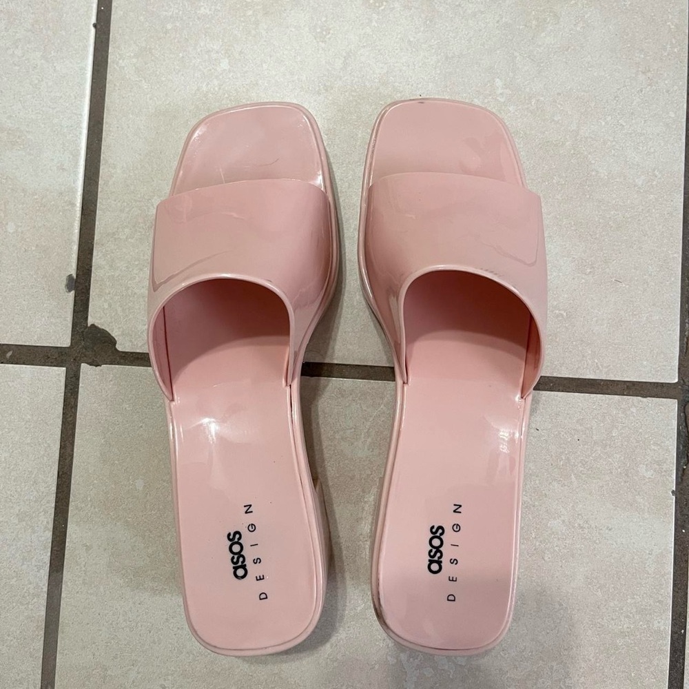 pink asos design chunky platform sandals